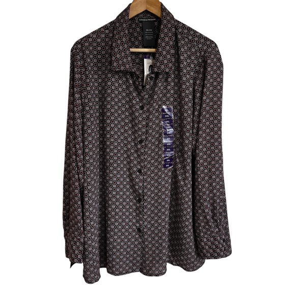 Chelsea & Theodore Button Down‎ Top Red/Gray Print Long Sleeve XXL NWT - Picture 1 of 7